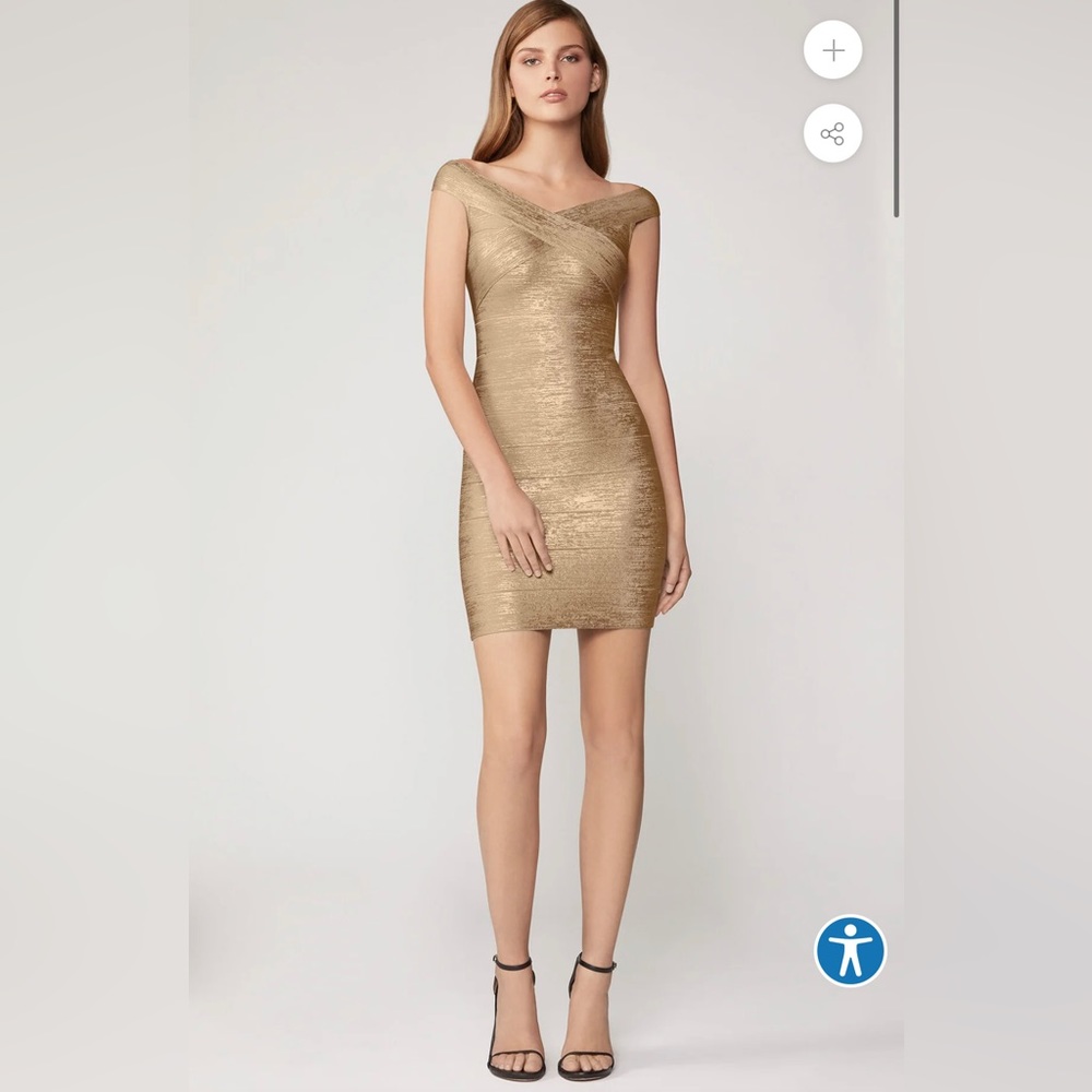 HERVE LEGER GOLD FOIL MINI DRESS